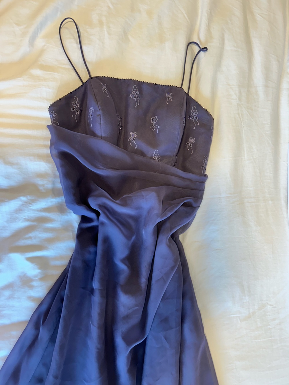 Y2K vintage Lavender Chiffon Dress with Embroidered Bodice Prom Formal